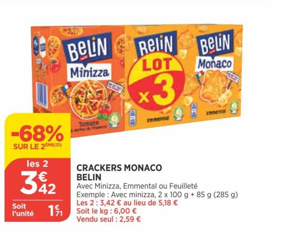 Promo BELIN crackers monaco chez Bi1