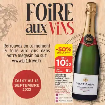 Bi1 Cremant de bourgogne "grande cuvée" veuve ambal brut, demi-sec ou rosé offre