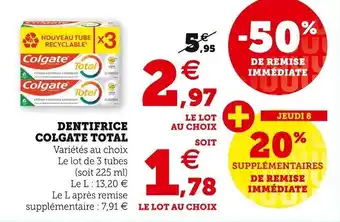 Super U COLGATE dentifrice colgate total offre