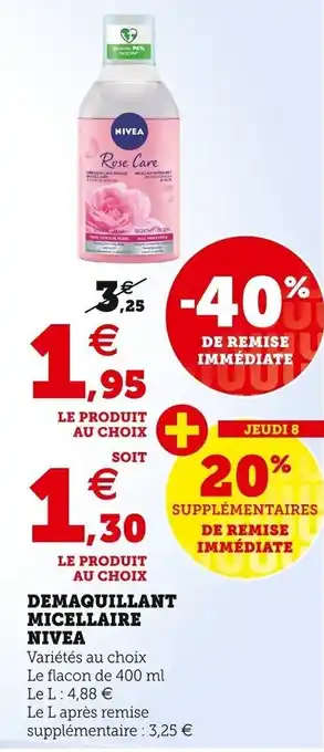 Super U NIVEA demaquillant micellaire offre
