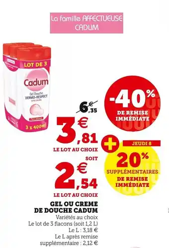 Super U CADUM gel ou creme de douche offre