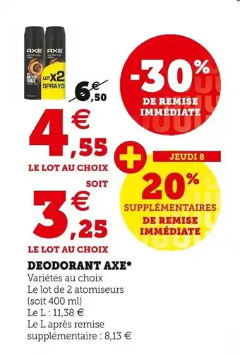 Super U AXE deodorant offre