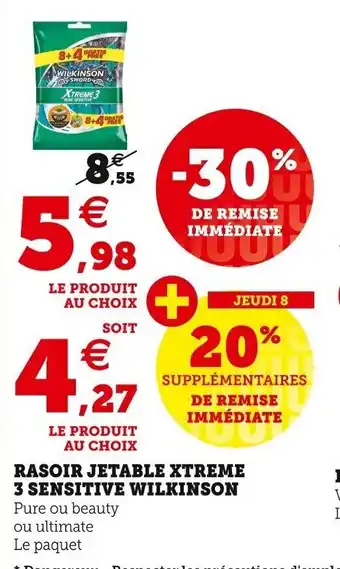 Super U Rasoir jetable xtreme 3 sensitive wilkinson offre