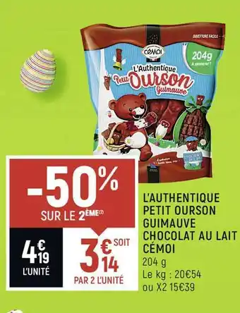 Spar L'authentique Petit Ourson Guimauve Chocolat Au Lait Cémoi offre