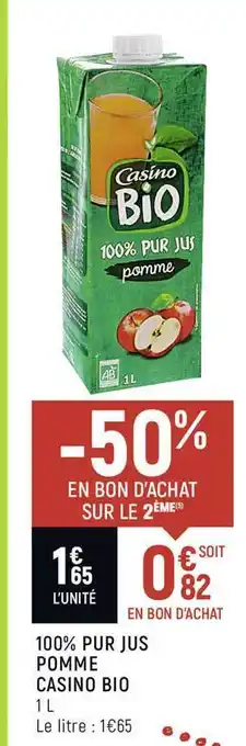 Spar 100% Pur Jus Pomme Casino Bio offre