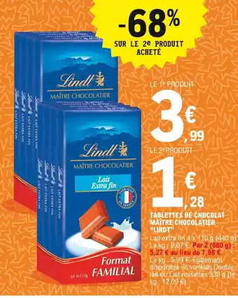 E.Leclerc Express Tablettes de Chocolat Maître Chocolatier "Lindt" offre