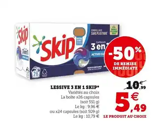 Super U SKIP lessive 3 en 1 offre