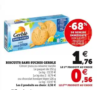 Super U GERBLE biscuits sans sucres offre
