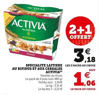 Super U ACTIVIA specialite laitiere au bifidus et aux cereales offre