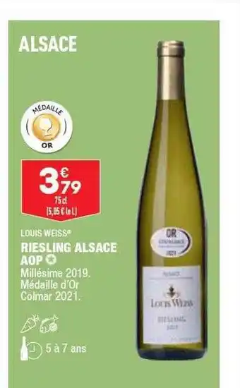 ALDI Riesling alsace aop millésime 2019 louis weiss offre