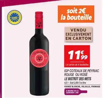 Netto Igp coteaux de peyriac rouge ou rosé le bistrot des mets offre