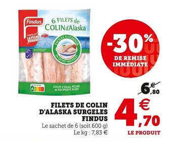 U Express FINDUS filets de colin d'alaska surgeles offre