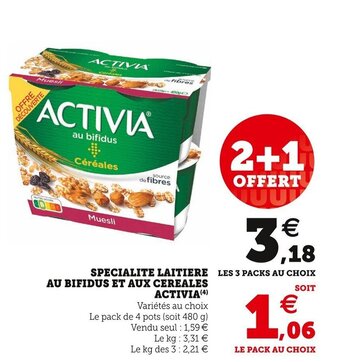 U Express ACTIVIA specialite laitiere au bifidus et aux cereales offre