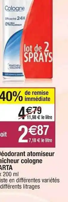 Cora x Carrefour Déodorant atomiseur fraîcheur cologne varta offre