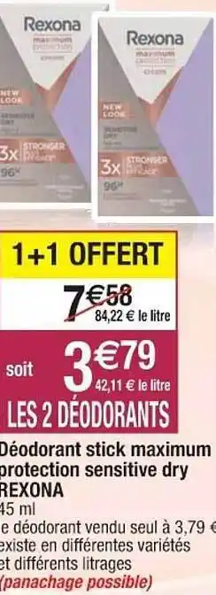 Cora x Carrefour Déodorant stick maximum protection sensitive dry rexona offre