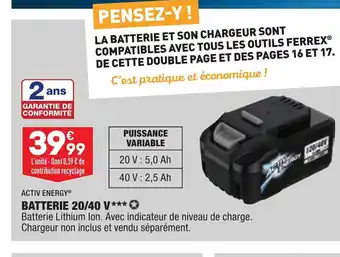 ALDI Batterie 20/40v offre