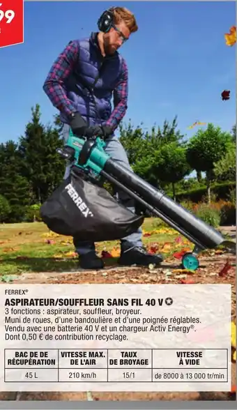 Ferrex Aspirateur/Souffleur Sans Fil 40v