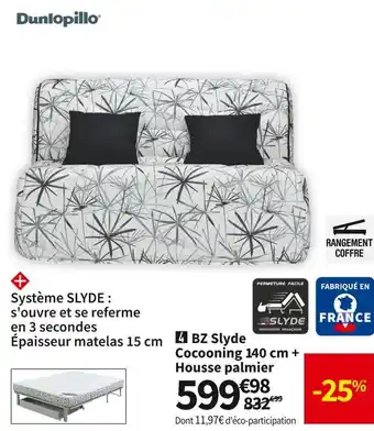 Dunlopillo banquette-lit "bz" 140 cm slyde cocooning slyde 140 cm + housse palmier