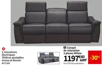 Conforama Canapé de relaxation 3 places milton offre
