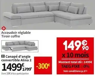Conforama Canapé d'angle convertible alina 2 offre