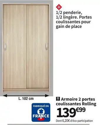 Conforama Armoire 2 portes coulissantes rolling offre