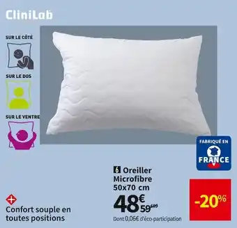 Conforama Clinilab oreiller microfibre 50x70 cm offre