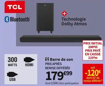 Conforama Tcl barre de son ts8212 offre