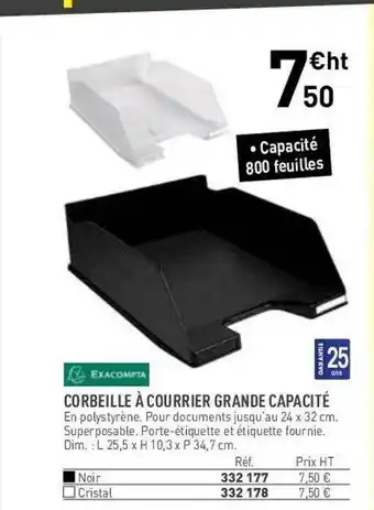 Corbeille à courrier grande capacité exacompta