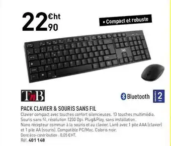 Hyperburo Pack clavier & souris sans fil t'nb offre
