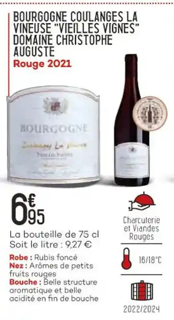 Bourgogne Coulanges La Vineuse "Vielles Vignes" domaine Christophe Auguste