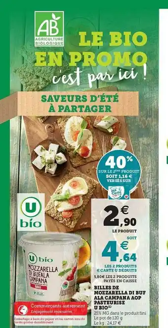 Super U Billes De Mozzarella Di Bufala Campana Aop Pasteurisé U Bio offre