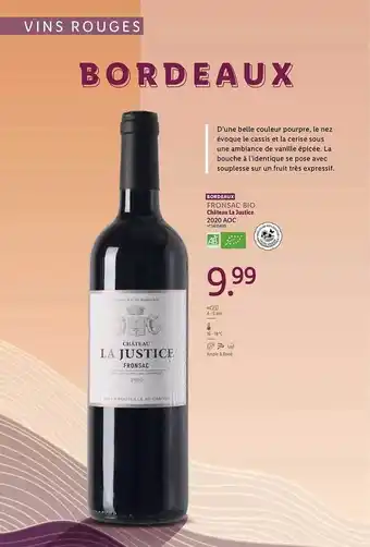 Lidl Bordeaux fronsac bio château la justice 2020 aoc offre