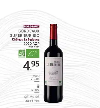 Lidl Bordeaux supérieur bio château la bedouce 2020 aop offre