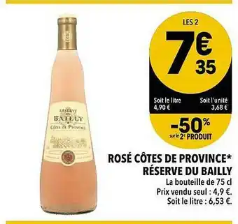 Supeco Rosé Côtes De Province Réserve Du Bailly -50% Sur Le 2e Produit offre