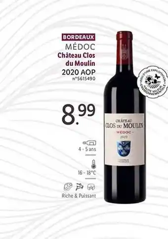 Lidl Médoc château clos du moulin 2020 aop offre
