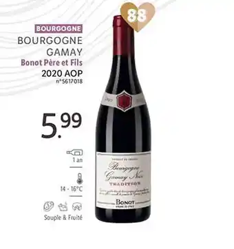 Lidl Bourgogne gamay bonot père et fils 2020 aop offre