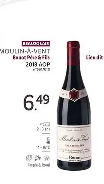 Lidl Beaujolais moulin-à-vent bonot père & fils 2018 aop offre