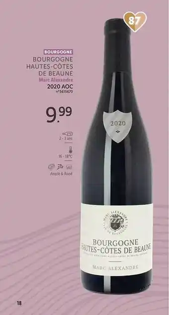 Lidl Bourgogne bourgogne hautes-côtes de beaune marc alexandre 2020 aoc offre