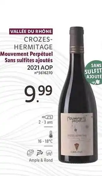 Vallée du rhône crozes-hermitage mouvement perpétuel sans sulfites ajoutés