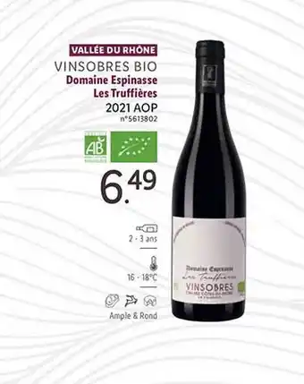 Lidl Vallée du rhône vinsobre bio domaine espinasse les truffières 2021 aop offre