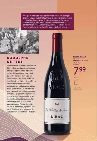 Lidl Vallée du rhône lirac la sélection du baron 2020 aop offre