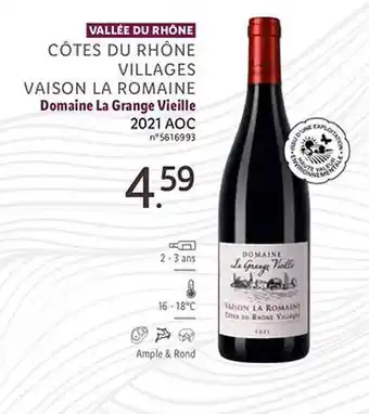 Lidl Côtes du rhône villages vaison la romaine domaine la grange vieille 2021 aoc offre