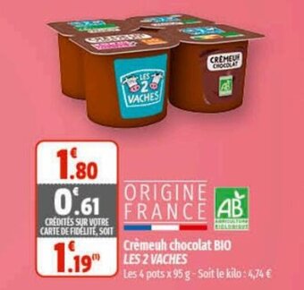 Coccimarket LES 2 VACHES crèmeuh chocolat bio offre