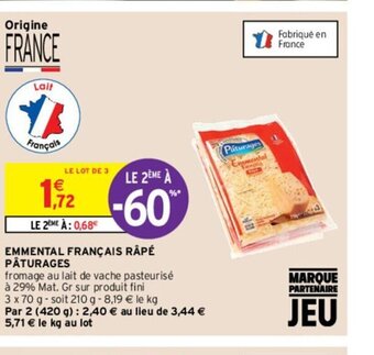 Intermarché Hyper Emmental Français râpé Pâturages offre
