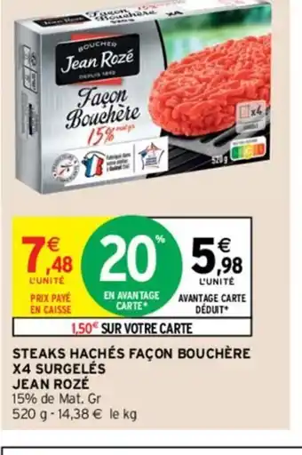 Steaks Hachés Façon Bouchère x4 Surgelés Jean Rozé