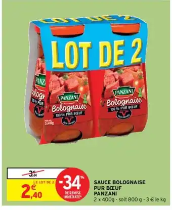 Intermarché Hyper Panzani Sauce Bolognaise Pur Bœuf offre