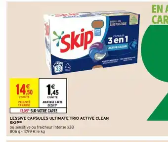 Intermarché Hyper Skip Lessive Capsules Ultimate Trio Active Clean offre