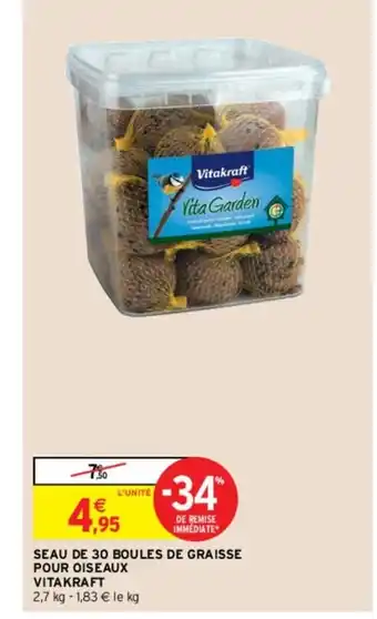 Intermarché Hyper Vitakraft Seau de 30 Boules de Graisse Pour Oiseaux offre