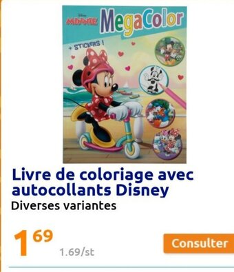 Action Livre de Coloriage Avec Autocollants Disney offre
