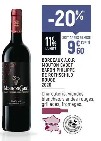 Spar Mouton cadet bordeaux a.o.p. baron philippe de rothschild rouge 2020 offre